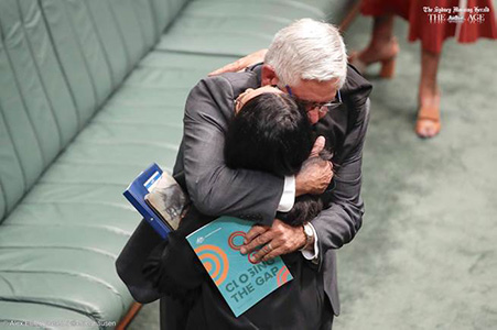 Labor's Linda Burney with the Liberals' Ken Wyatt PHOTO: Alex Ellinghausen / Nine